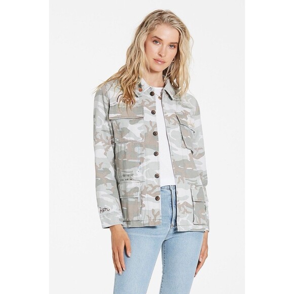 Dear John Womens Size Small Desert Sage Camo Embroidered Roxie Denim Jacket EUC - Picture 2 of 13